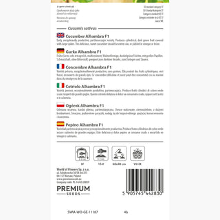 Cetriolo Alhambra F1 - Precoce, resistente alle malattie, senza amarezza