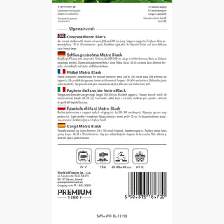 Fagiolo dall'occhio Metro Black - Baccelli lunghi e senza fibre, ideale per piatti asiatici e come rampicante - Vigna sinensis